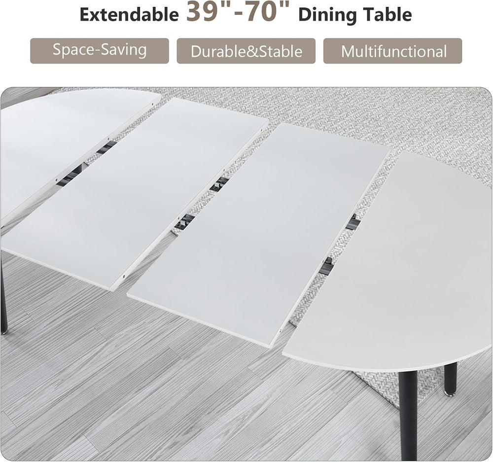 Extendable Round Dining Table for 4 6, Solid Wood for Dining Room Kitchen Off...