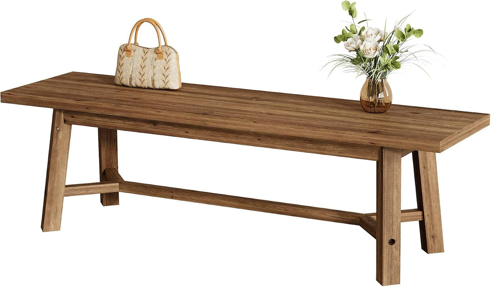 55" Solid Wood Bench, Farmhouse Long Bench Seat for Entryway, Dining Roo...