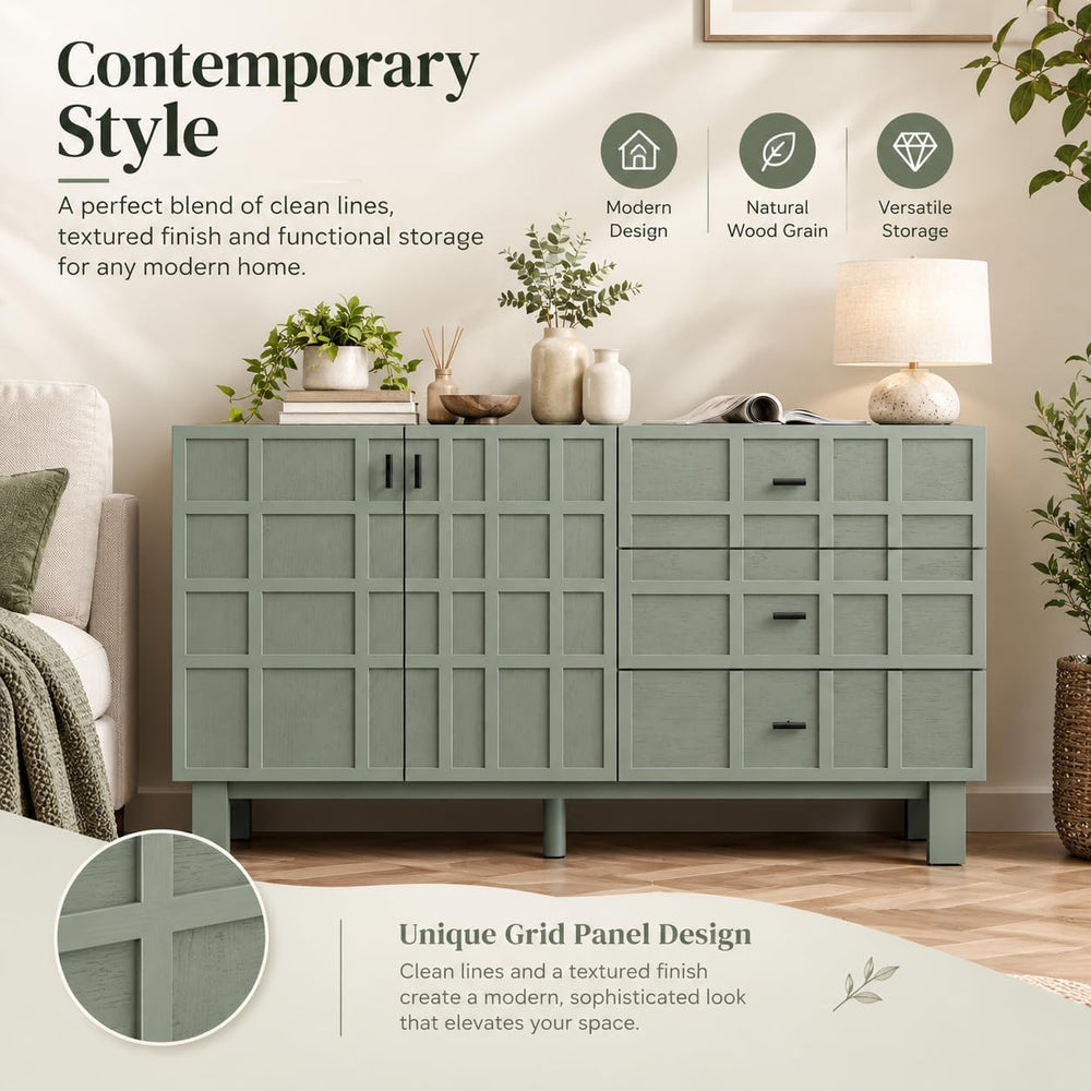 Aoikax 48” Sideboard, Buffet Cabinet with 2 Doors & 3 Drawers, Sage Green