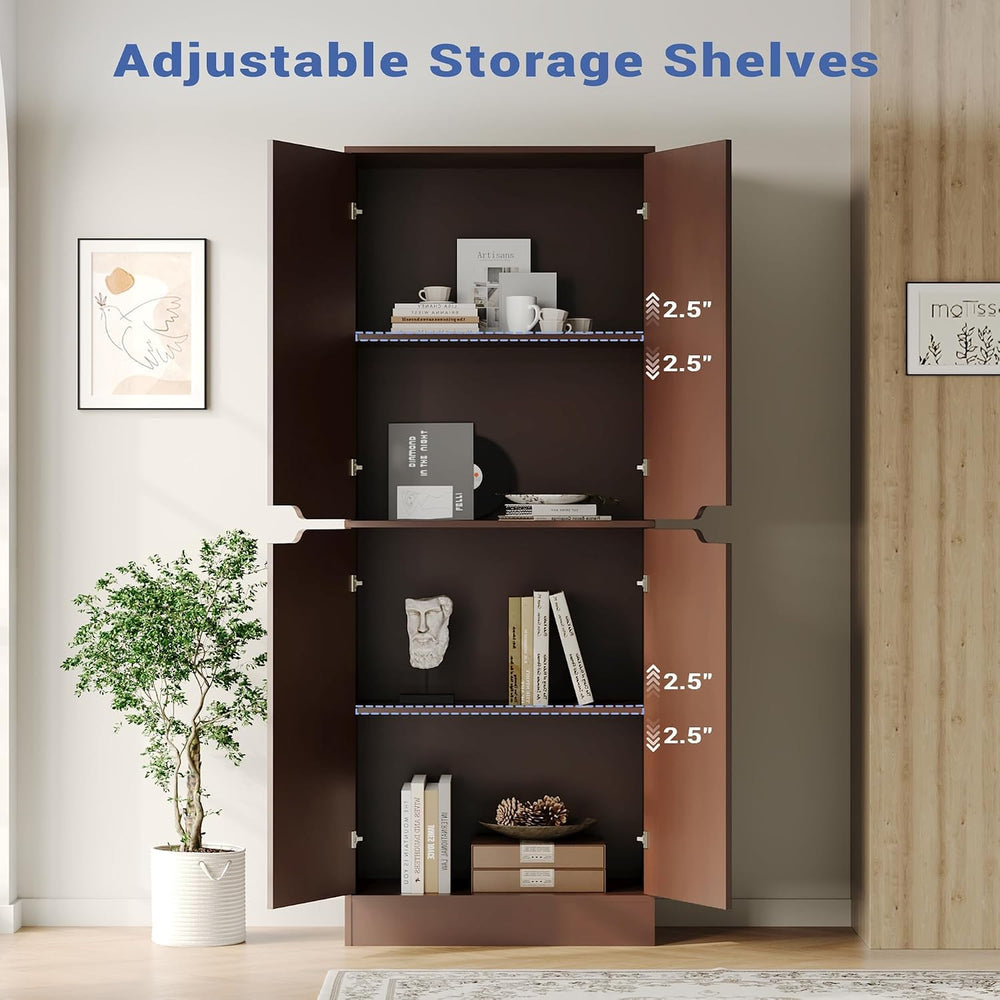Housoul 71" Tall Kitchen Pantry Cabinet with 4 Doors, Walnut | Pantry St...