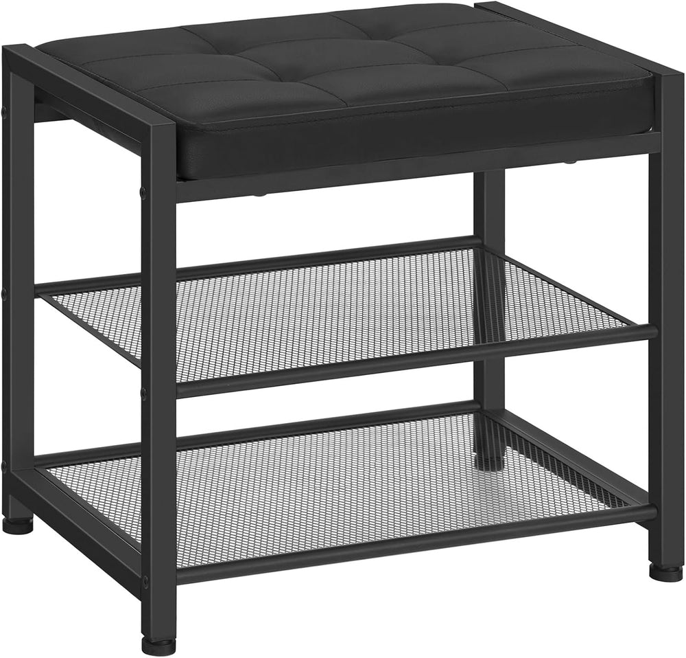 HOOBRO Small Shoe Bench, 3-Tier Shoe Rack, Shoe Storage Bench with PU Seat Cu...