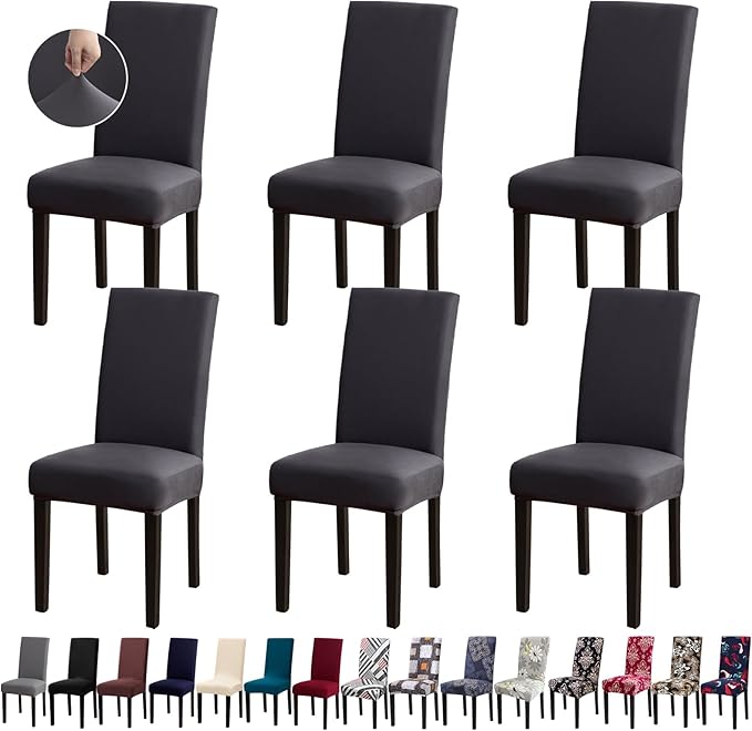 Chair Covers, Stretch Kitchen Dining Room Chair Covers Set of 6, Removable Wa...