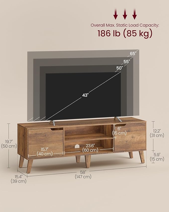VASAGLE TV Stand for 65-Inch TVs, Entertainment Center with Adjustable Shelf,...