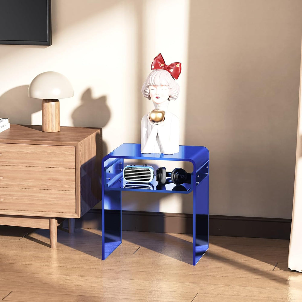 Acrylic Side Table, Royal Blue, Small | Bedside Table Nightstand, 40 x 30 x 5...