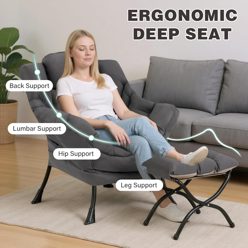 Lazy Chair with Ottoman, Modern Accent Chair Contemporary Sofa Chair with Arm...