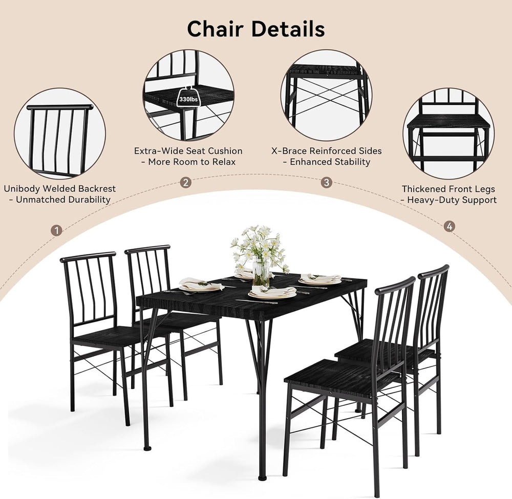 5-Piece Dining Table Set for 4, Kitchen Table Set with 1.6" Thick Tablet...