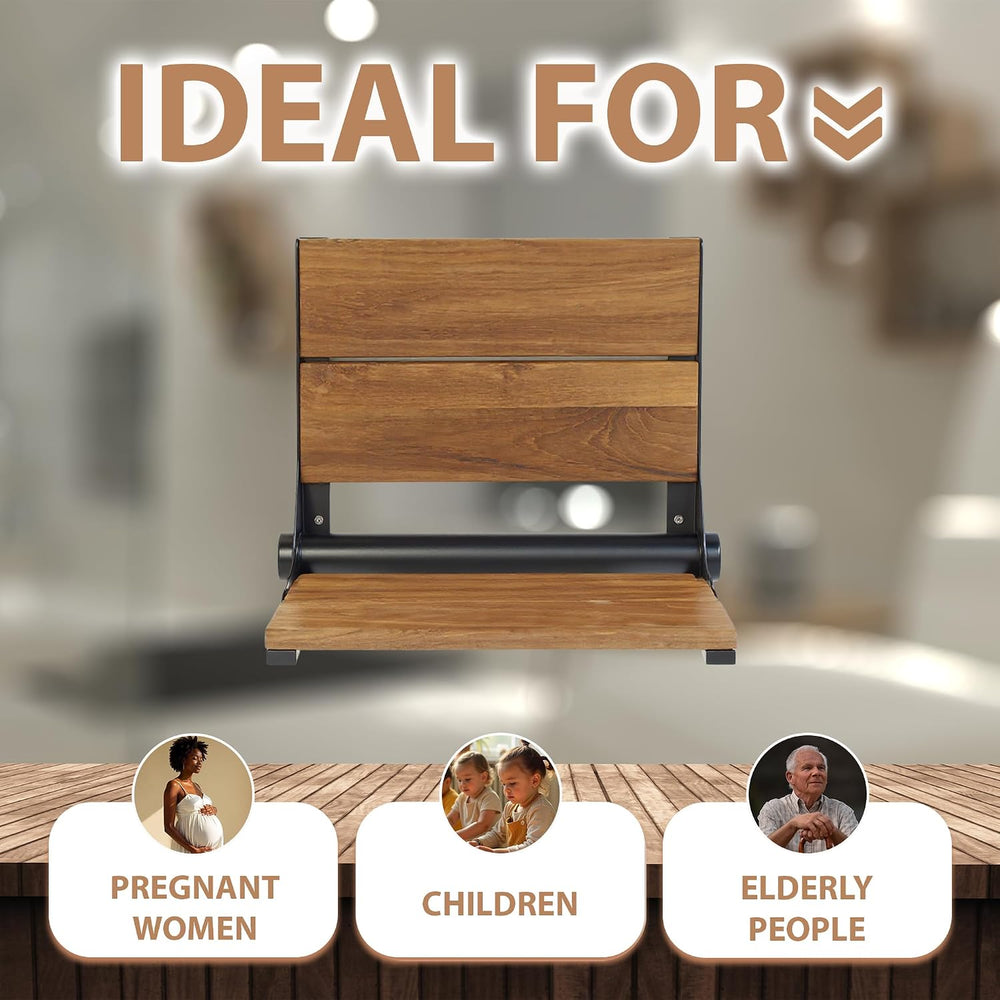 Teak Shower Seat - Type 304 Stainless Steel/Contoured 1" Natural Wood Sl...