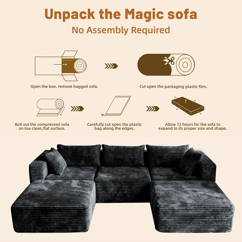 110 Modular Sectional Sofa with 2 Ottomans, Corduroy U-Shaped Modular Section...