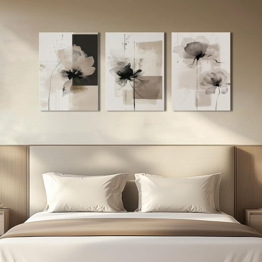 Neutral Abstract Floral Canvas Wall Art Modern Large Minimalist Wall Decor Co...