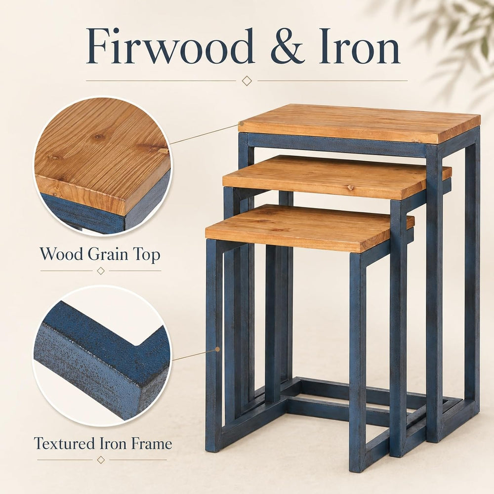 Nesting Table Set of 3, Firwood Tops and Iron Frames | Firwood tops and iron ...
