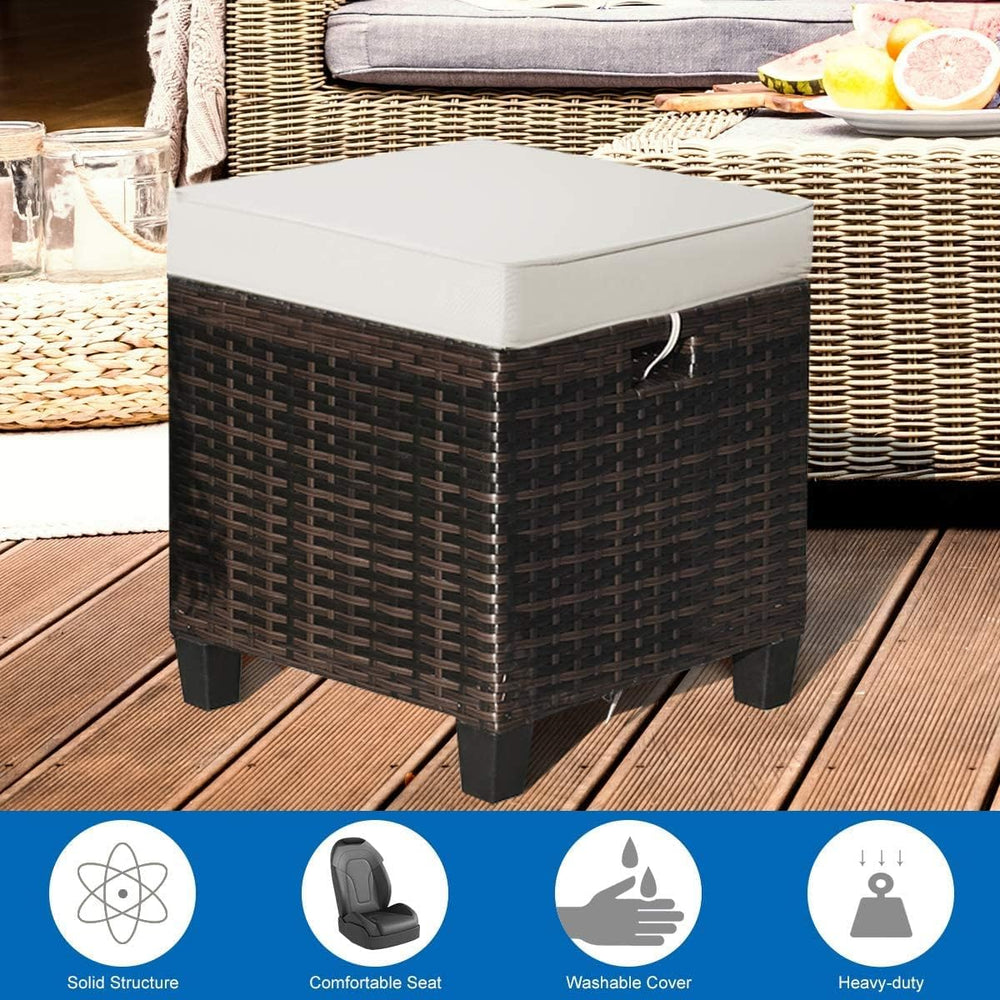 DORTALA Outdoor Ottoman Wicker 2 Piece, Patio Ottomans PE Rattan Foot Rest wi...