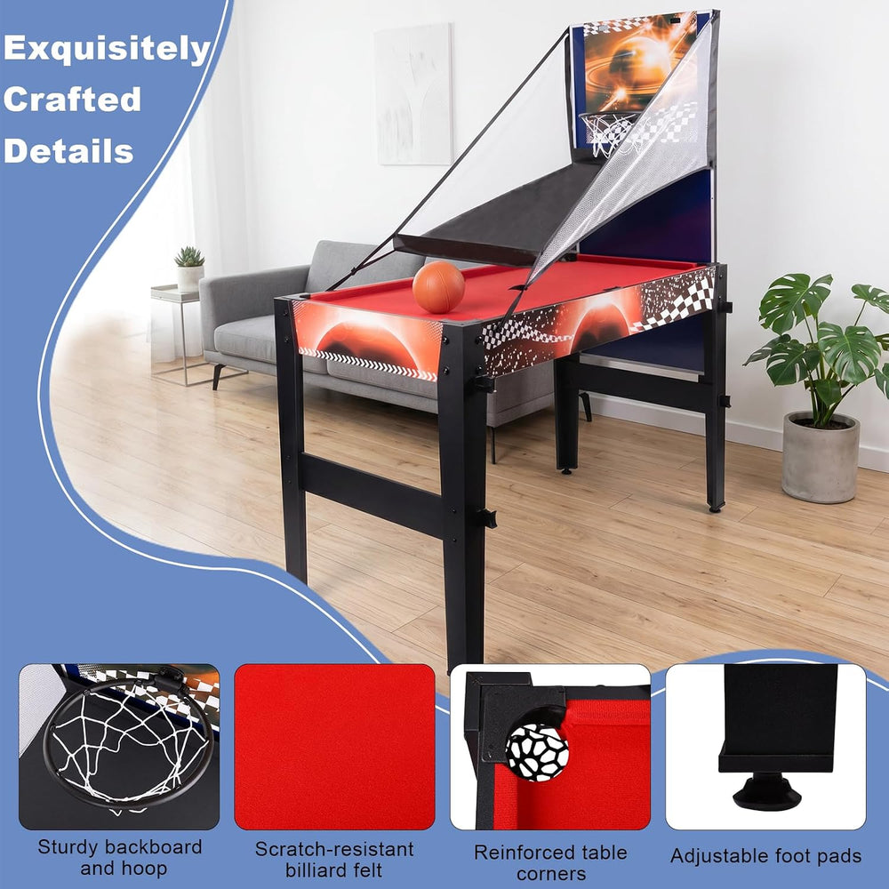 HLC 48" 4-in-1 Combo Game Table with Pool Billiard Slide Hockey Foosball...