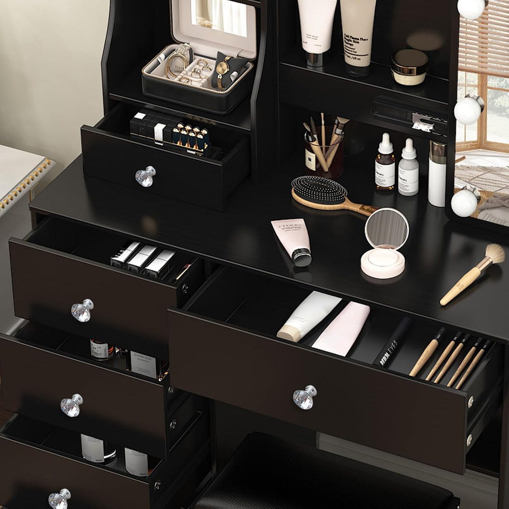 Umeiga Black Vanity Desk with Sliding Mirror and Lights, Small Makeup Vanity ...
