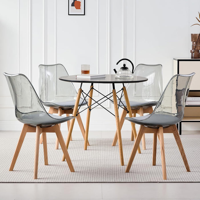 5-Piece Round Dining Set, 31.5" Black Table & Light Gray Chair