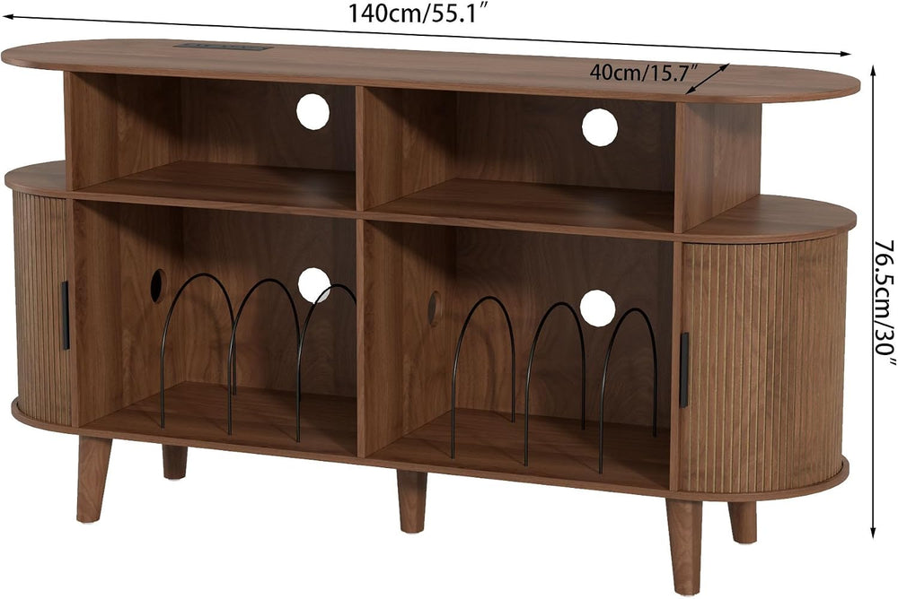LUVIOHOME Large Round Record Player Stand with Charging Station & USB Por...