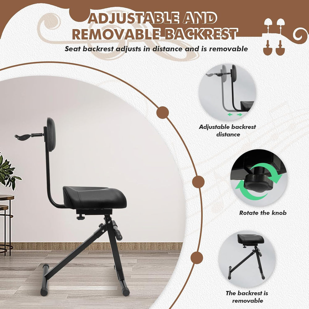 Saddle Guitar Stool with Back Support and Guitar Hanger, Height Adjustable Sa...