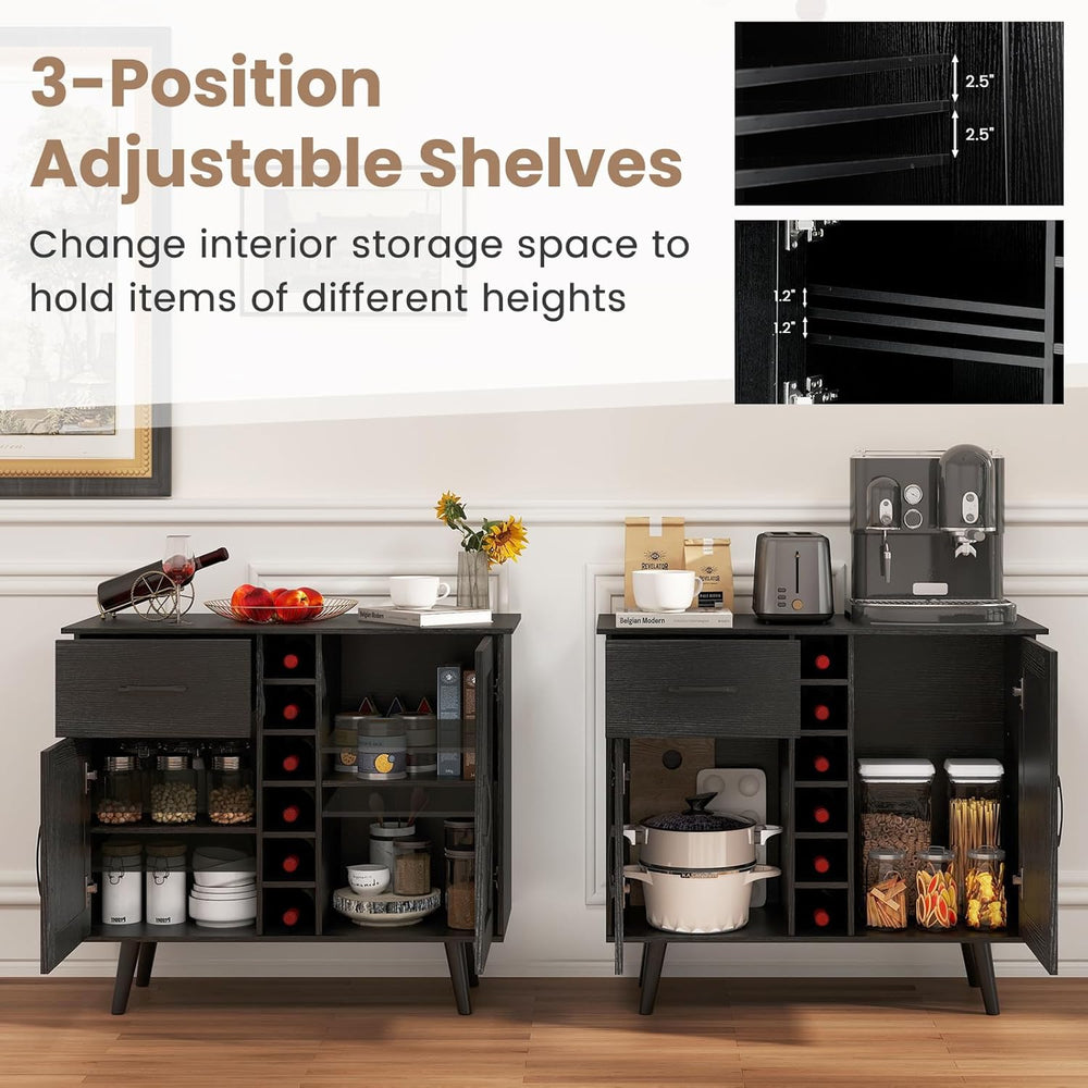 GOFLAME Wine Bar Cabinet, Buffet Sideboard with 2 Doors & 1 Drawer, 6-Bot...