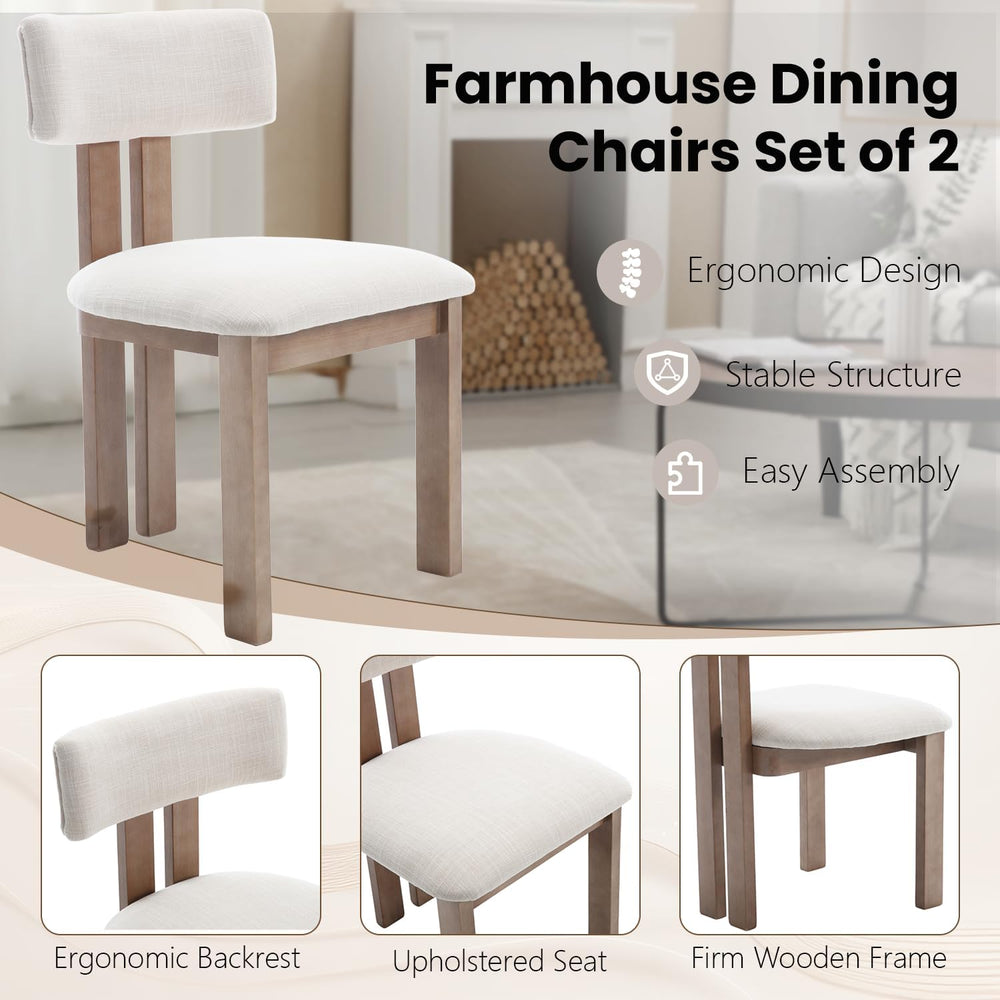 Kmax Farmhouse Dining Chair Set of 6, Linen Fabric Dining Room Chair Curved B...