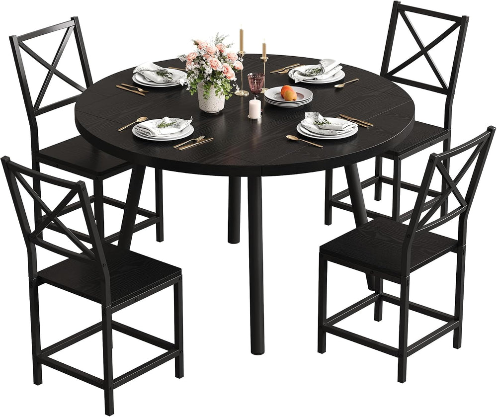 IRONCK Dining Table Set for 4, Round Kitchen Table and 4 Stool Chair for Dini...