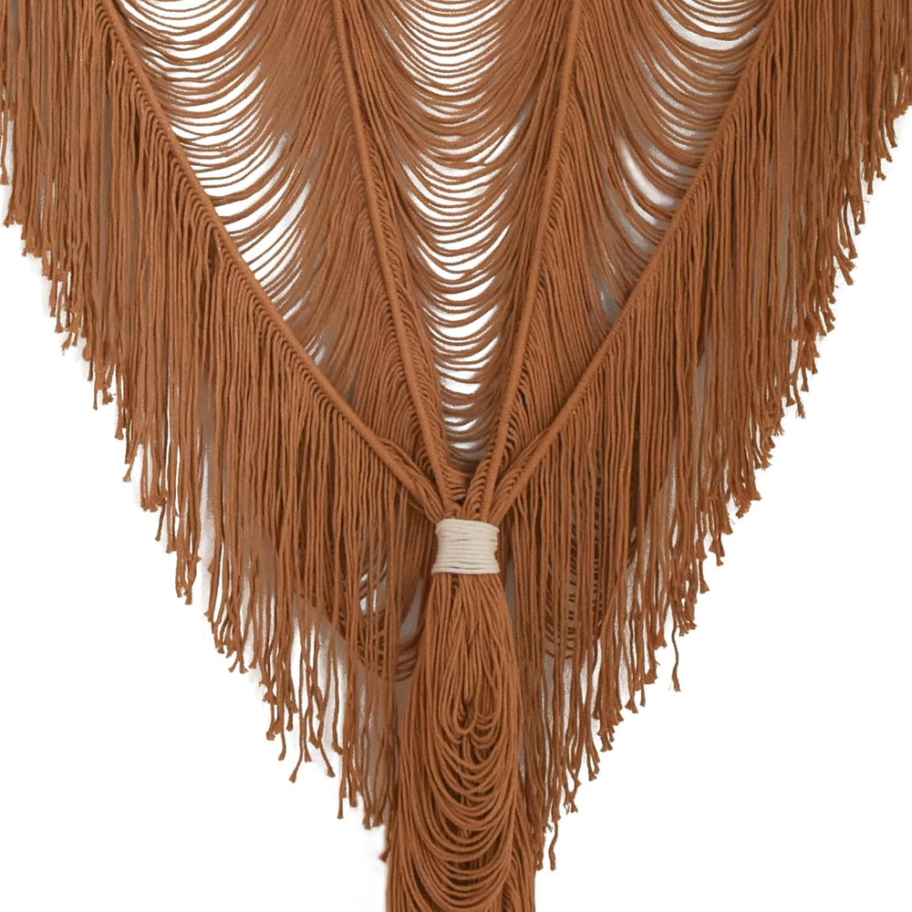 2 Panels Macrame Curtains 59" W x 75" H Handwoven Brown Room Divide...