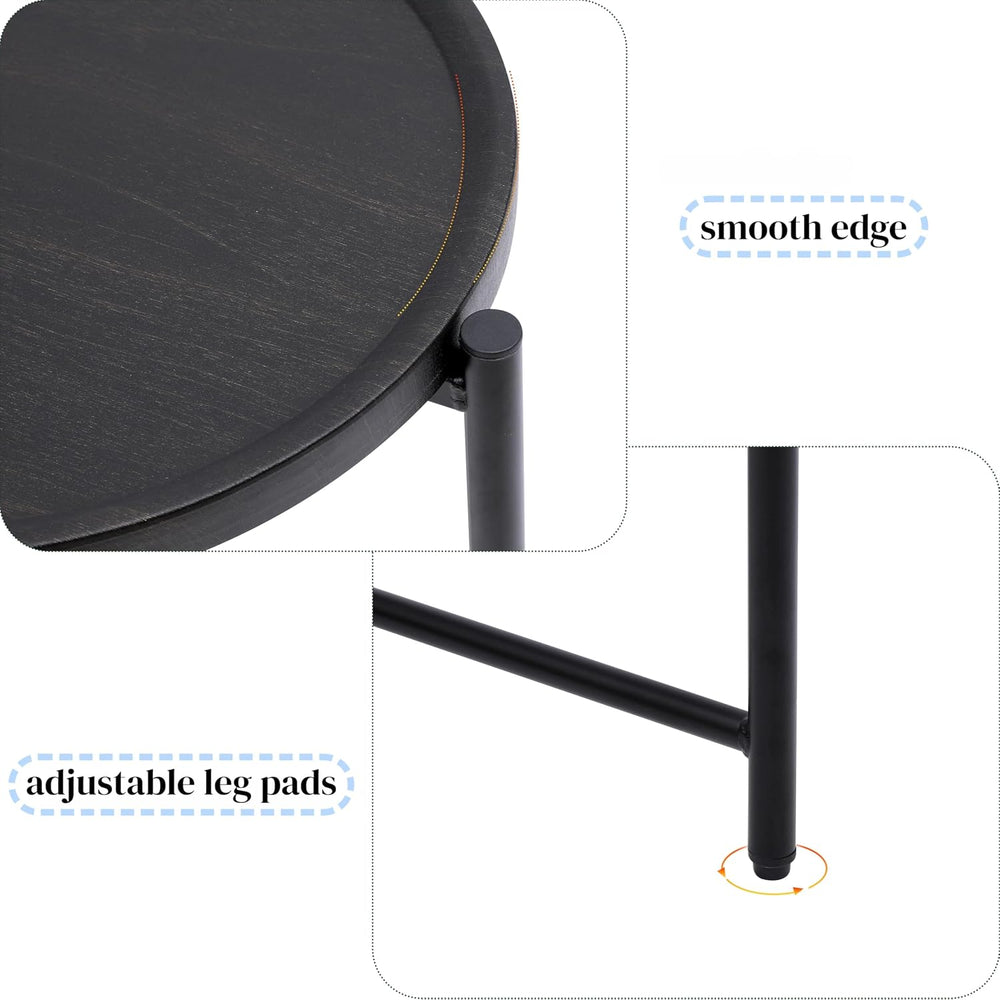2 Tier Oval Side Table, Modern X-Leg End Table with Round Storage Tray, Black...