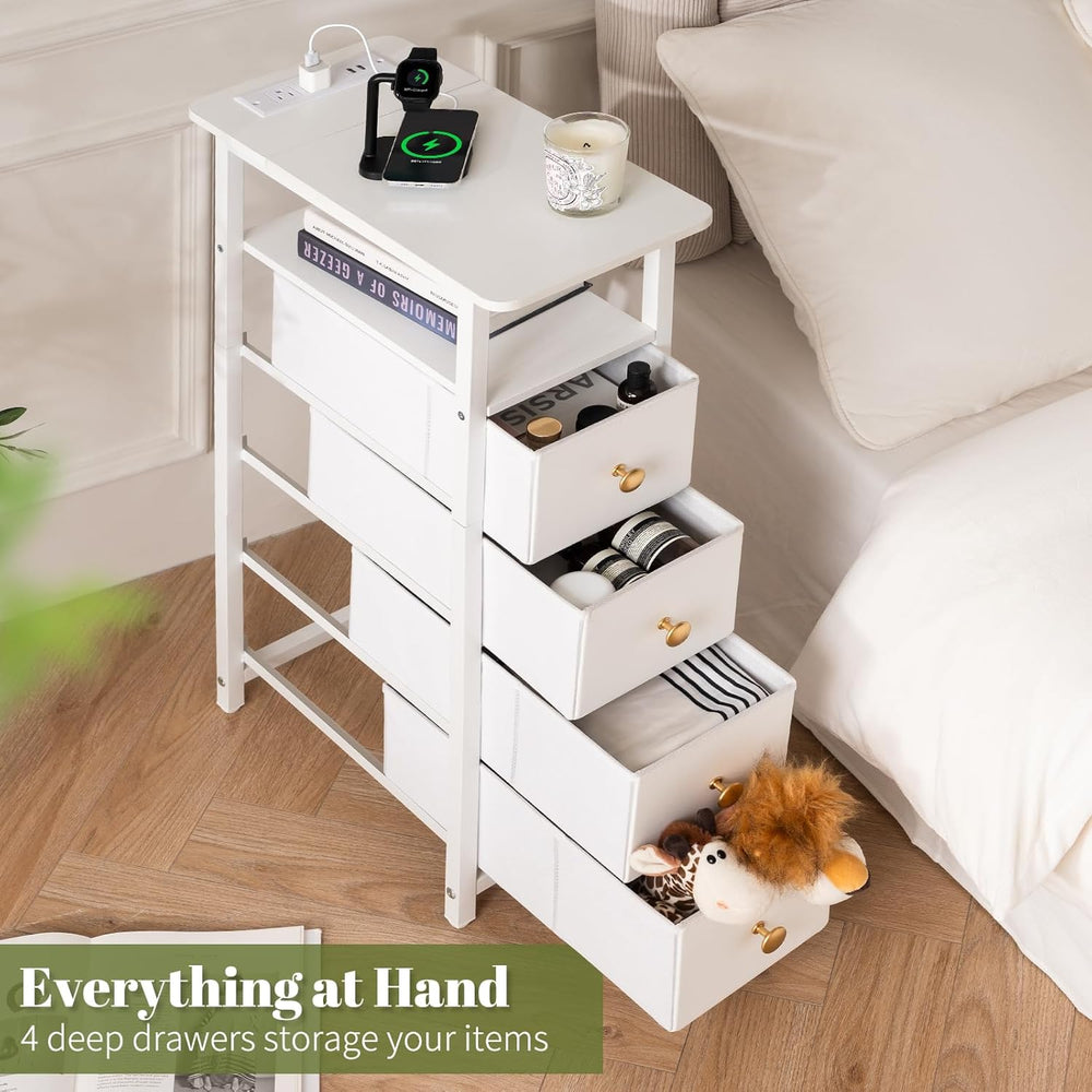 Yoobure LED Narrow Nightstand with Charging Station - Slim Dresser for Bedroo...