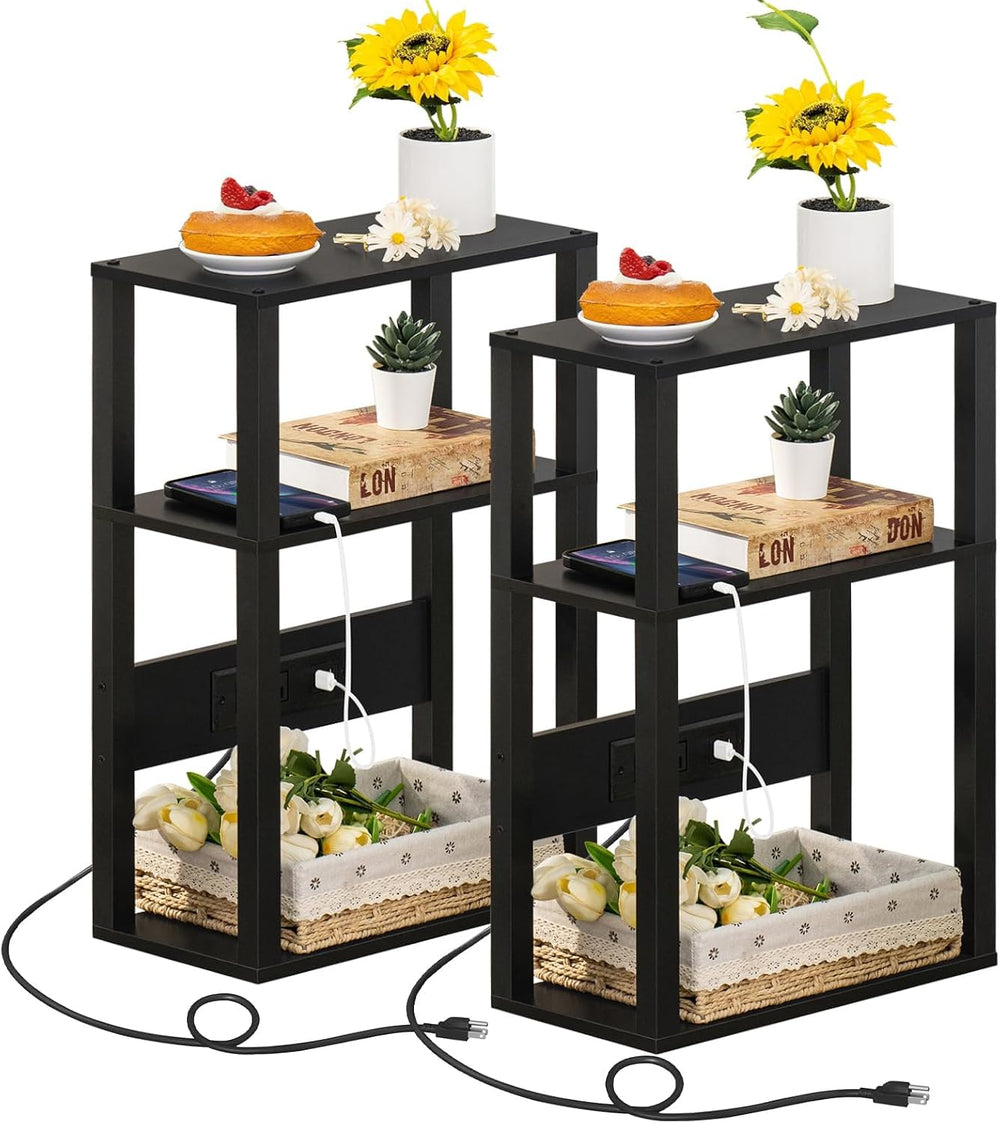 YUFAM 3-Tier Narrow Bedside Table Set 2 for Small Spaces, Skinny Nightstand |...