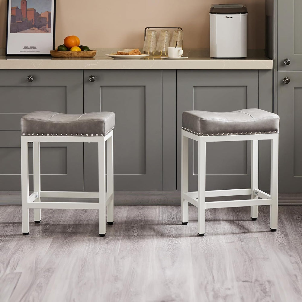 Sweetcrispy 24 Inch Bar Stools Set of 2, PU Leather Counter Height Stools | U...