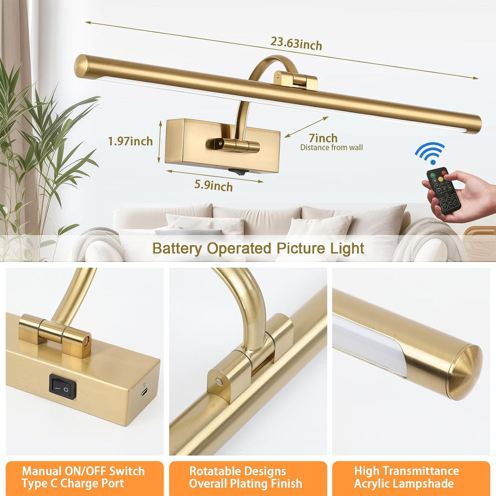 Tassuowell Picture Light Battery Operated with Remote, 3CCT Dimmable Picture ...