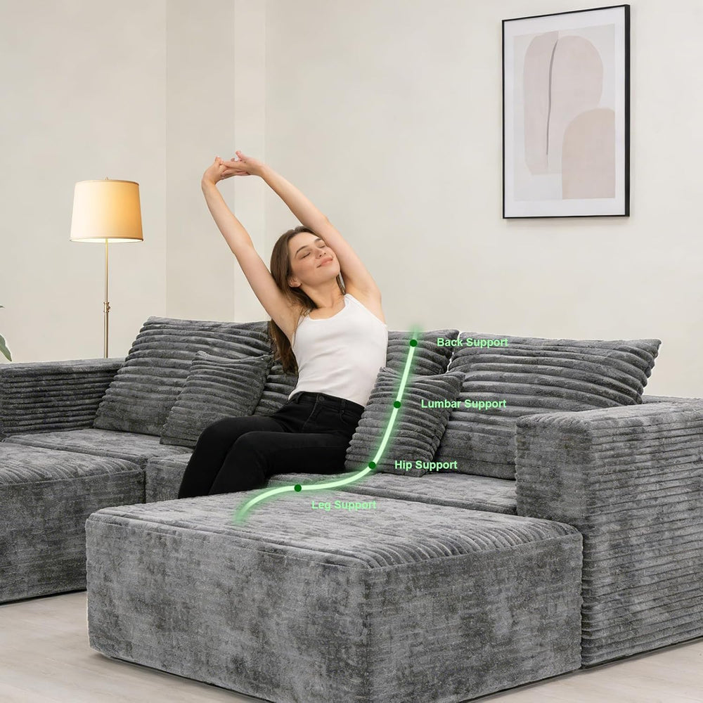 110" U Shaped Sectional Sofa with 2 Ottomans, Modular Corduroy Cloud Cou...