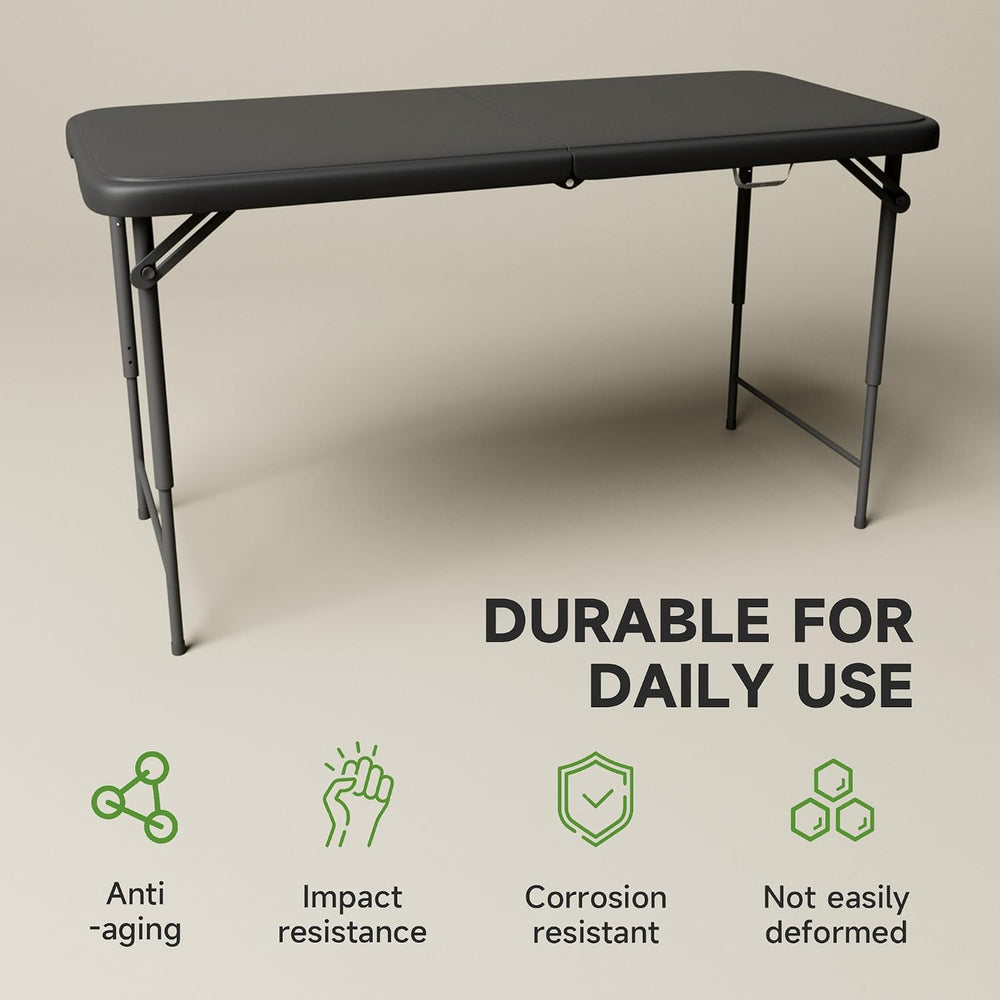 4 FT Folding Table, 3-Position Adjustable Height, Heavy Duty 400 lbs Capacity...