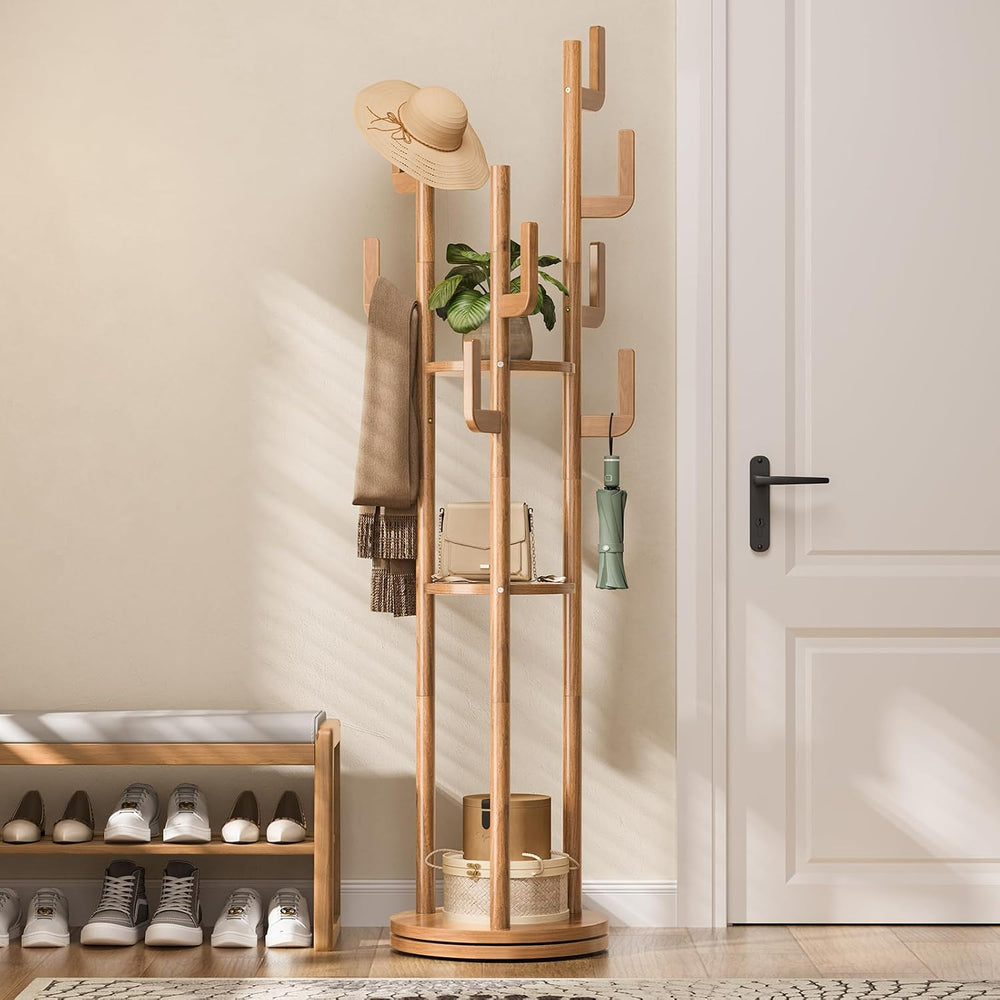 Yoobure Rotary Coat Rack Freestanding - Solid Wood Coat Tree with 9 hooks &am...