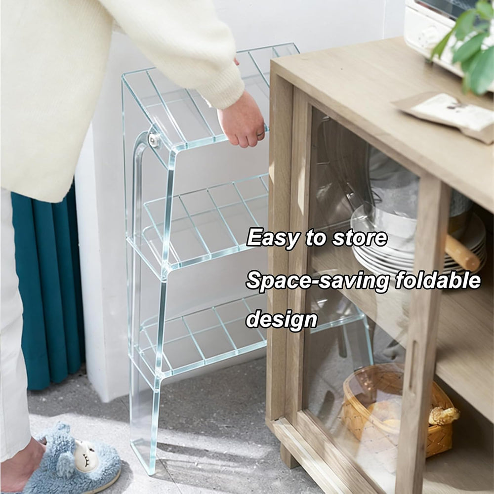 Transparent Acrylic 3-Step Folding Step Stool, 220 lbs Weight Capacity, Sleek...