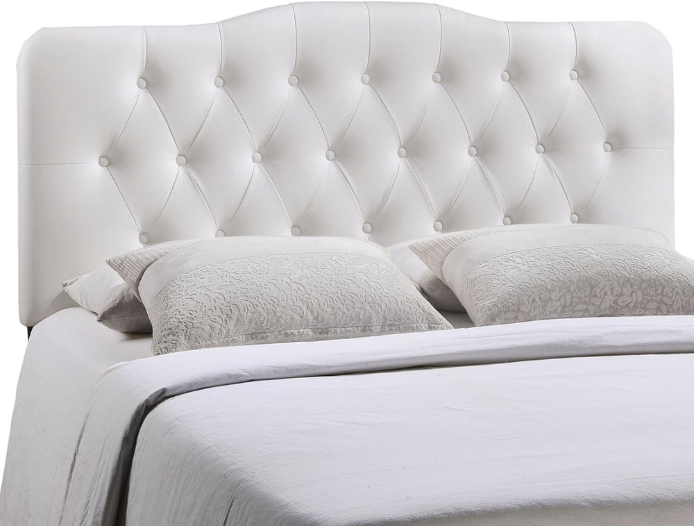 Modern Contemporary Queen Size Vinyl Headboard, White Faux Leather