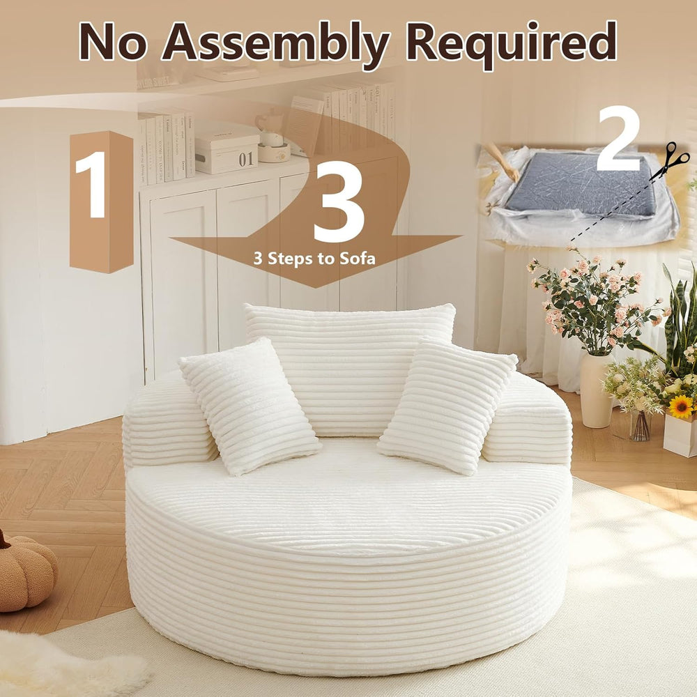 55"L Oversized Round Chair Lounge Chaise Indoor,Corduroy Deep Seat Cloud...