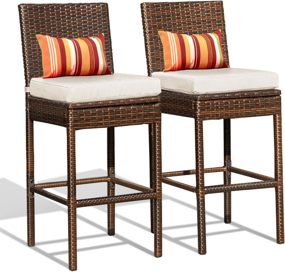 Sundale Outdoor Wicker Bar Stool Set of 2, 29 Inch Seat Height Patio Stool