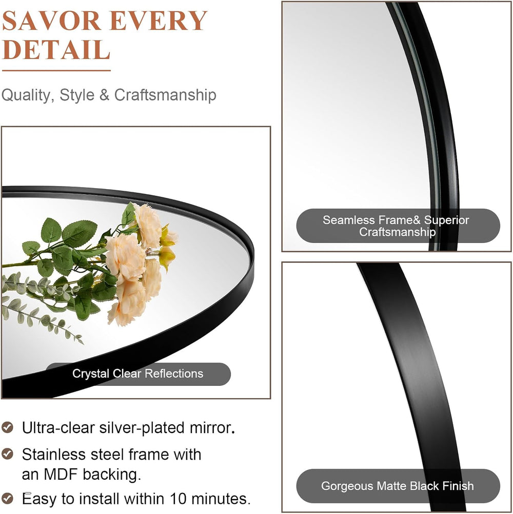 ANDY STAR Arched Mirror, 28 x 36 Inch Black Wall Mirror in Stainless Steel Me...