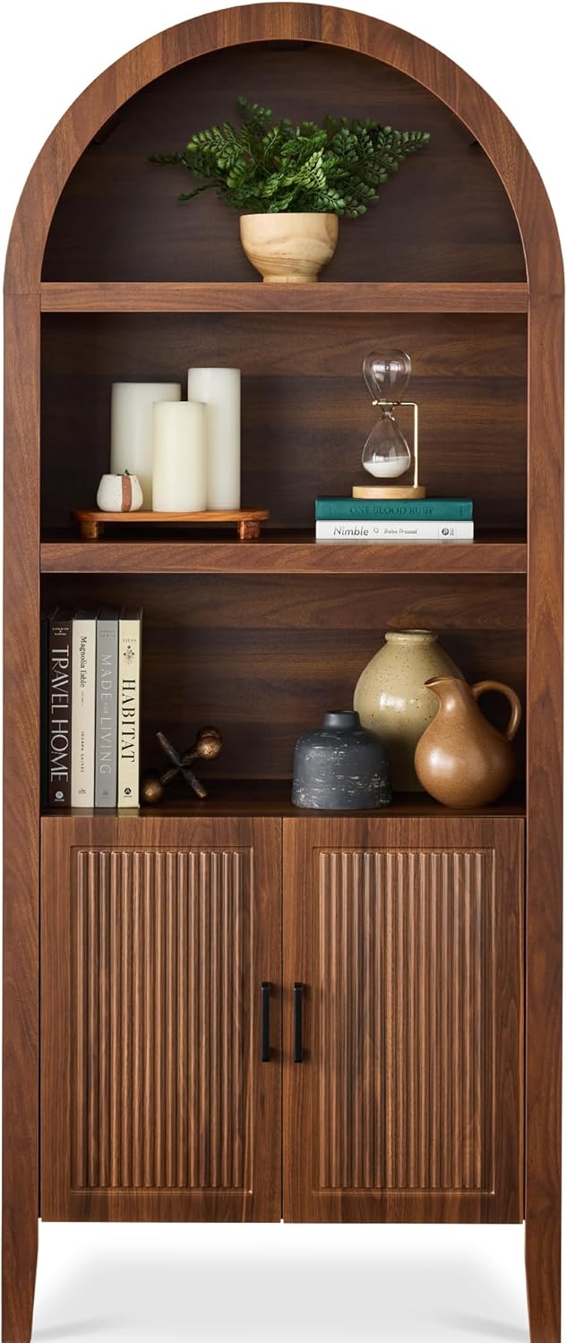 Best Choice Products 72" Tall Arched Pantry Cabinet w/Reeded Doors, 5-Ti...