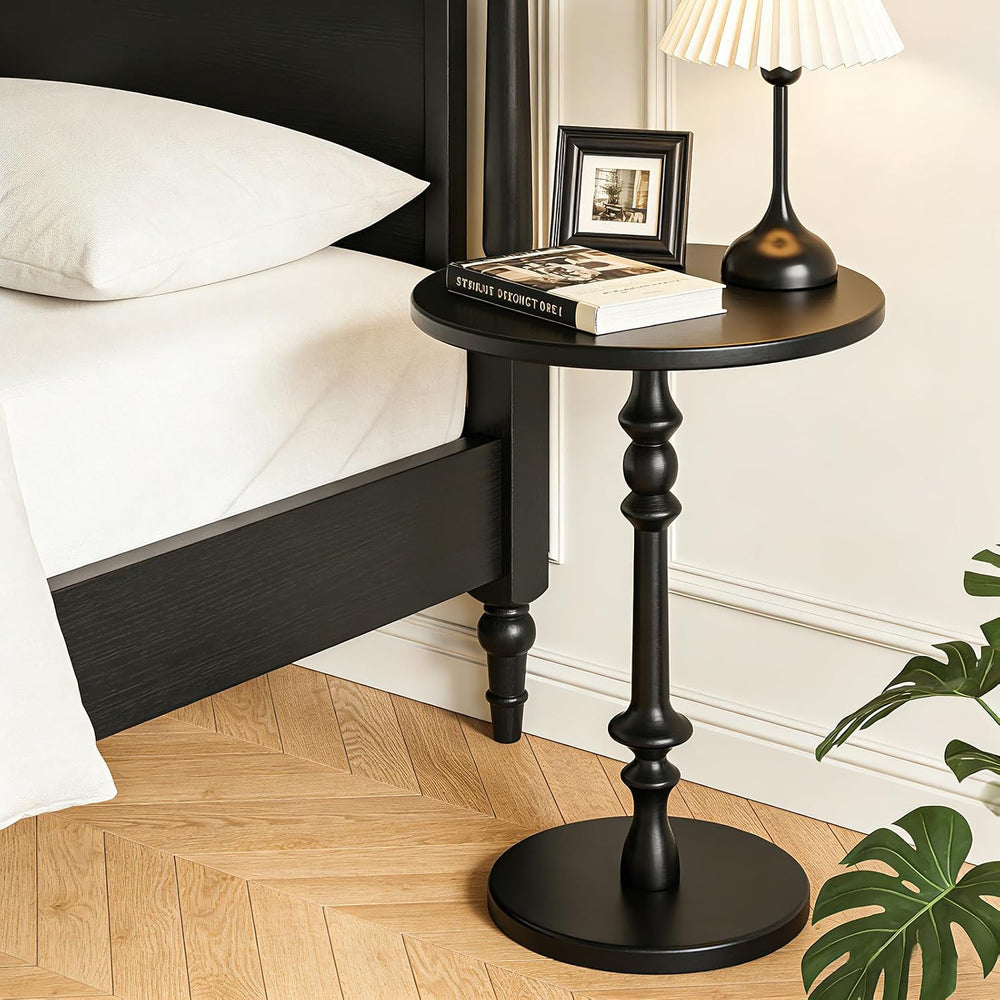 Solid Wood Round Side Table, 15.75" Small Drink Table with Non-Slip Pede...