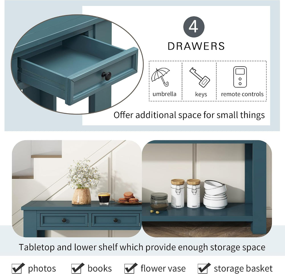 Merax Sofa Table with Storage Drawers and Bottom Shelf, Rustic Console Table ...