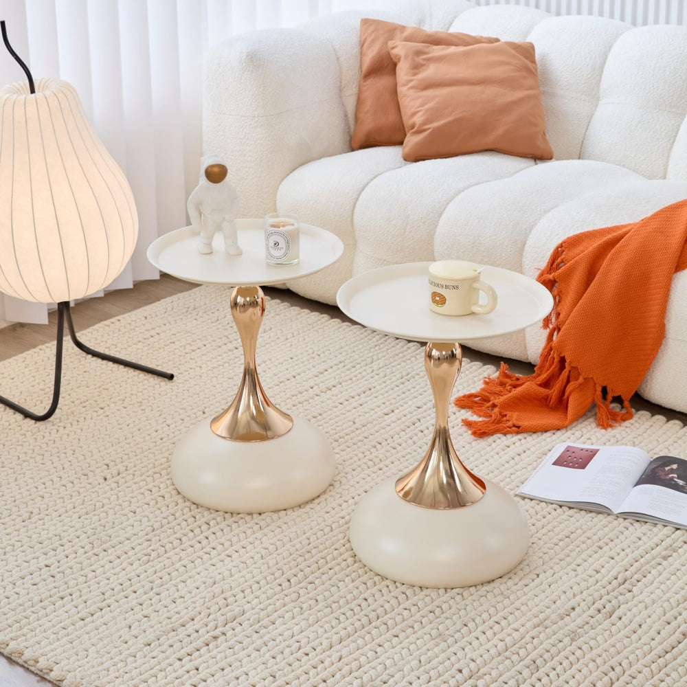2-Pack Modern Round Side Table - White Tabletop & Gold Pedestal Base, Sty...