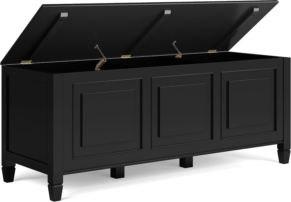 SIMPLIHOME Connaught 51" Wide Solid Wood Trunk Bench in Black | Traditio...