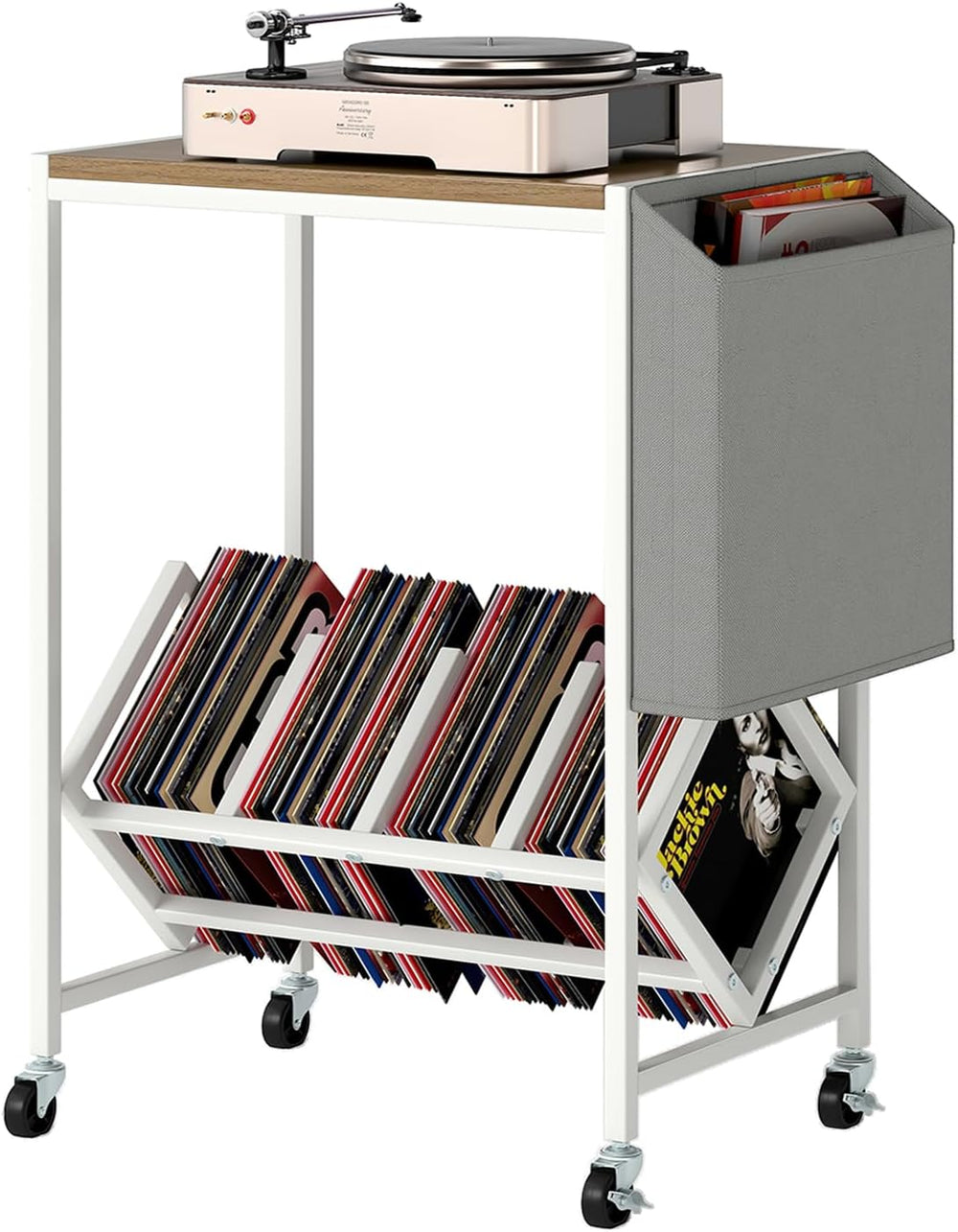 GOFLAME Rolling Record Player Stand, 2-Tier Turntable Stand with Fabric Side ...
