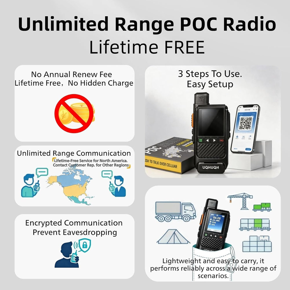 Lifetime Free Unlimited Range Walkie Talkies, 4G LTE POC Radio Set