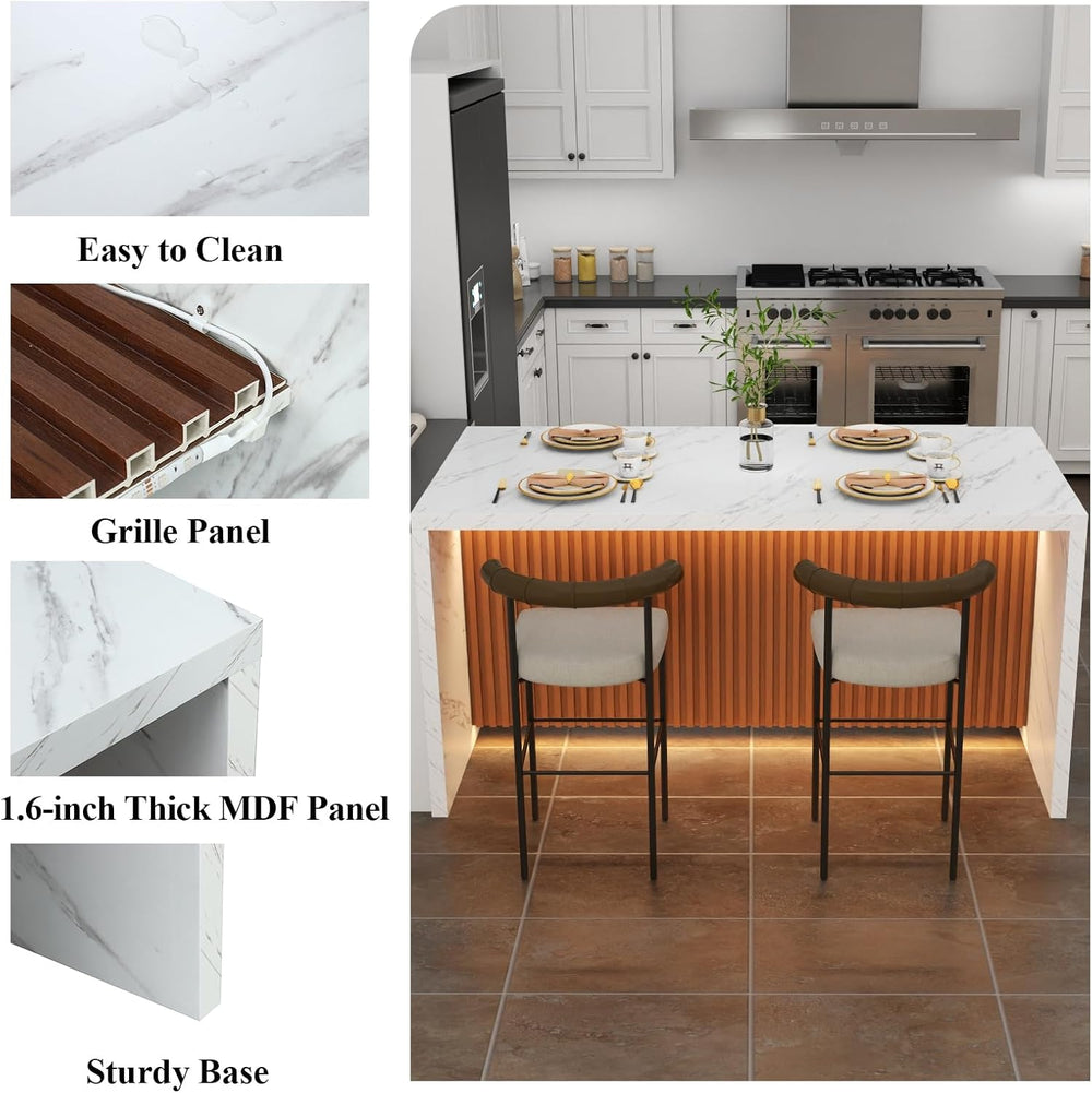 63" Large Imitation Marble Dining Table for 4-6 People,Kitchen Island Ta...