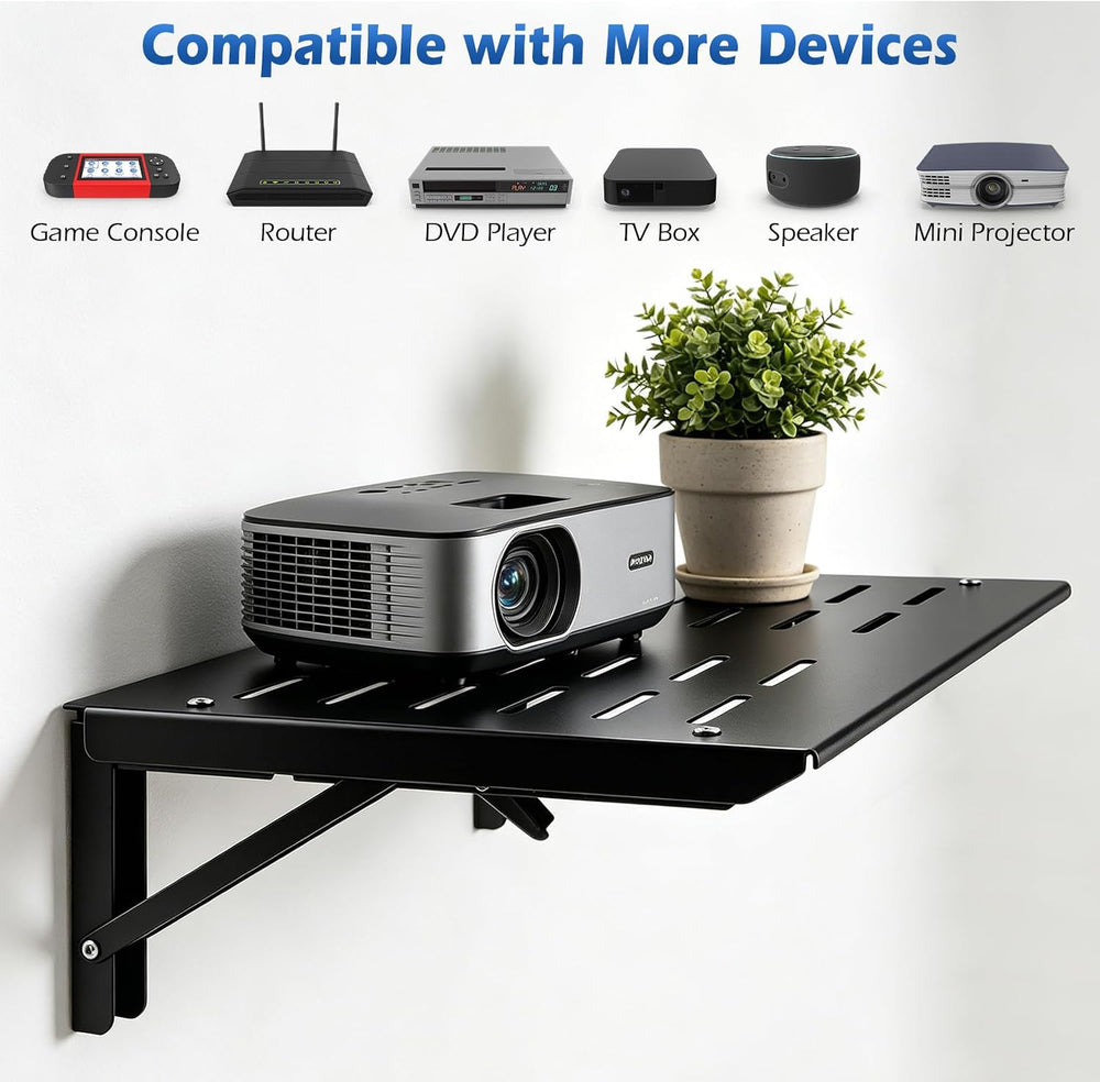 Folding Wall Mount Shelf, 16.9x11 Inch Metal Floating Shelf with Lip, Cable H...