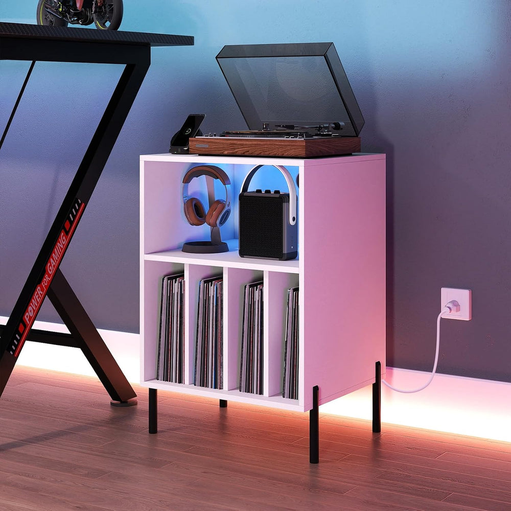 Giantex Record Player Stand with LED Lights & Charging Station, Turntable...