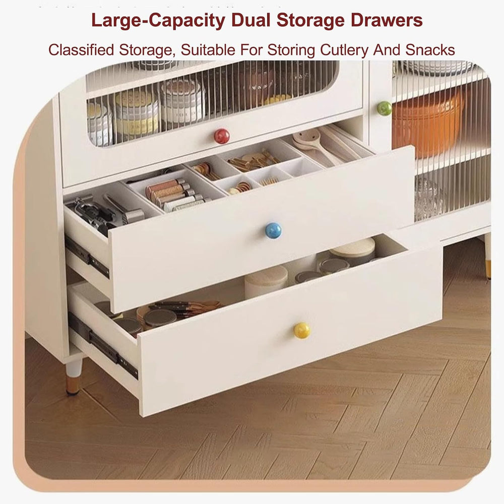 Tall Kitchen Storage Hutch Cabinet, Pantry Cabinet with Storage Drawers, Coff...