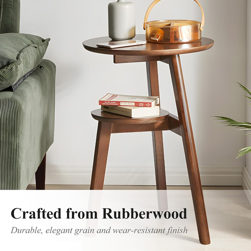 Side Table, 2-Tier Round End Tables Living Room, Mid Century Modern Side Tabl...
