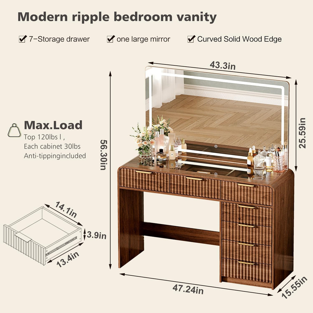 47“Makeup Vanity Desk with 44.8" Mirror and Lights, Vanity Desk with 7 D...